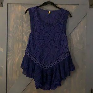 Free People navy lace ruffle tank top